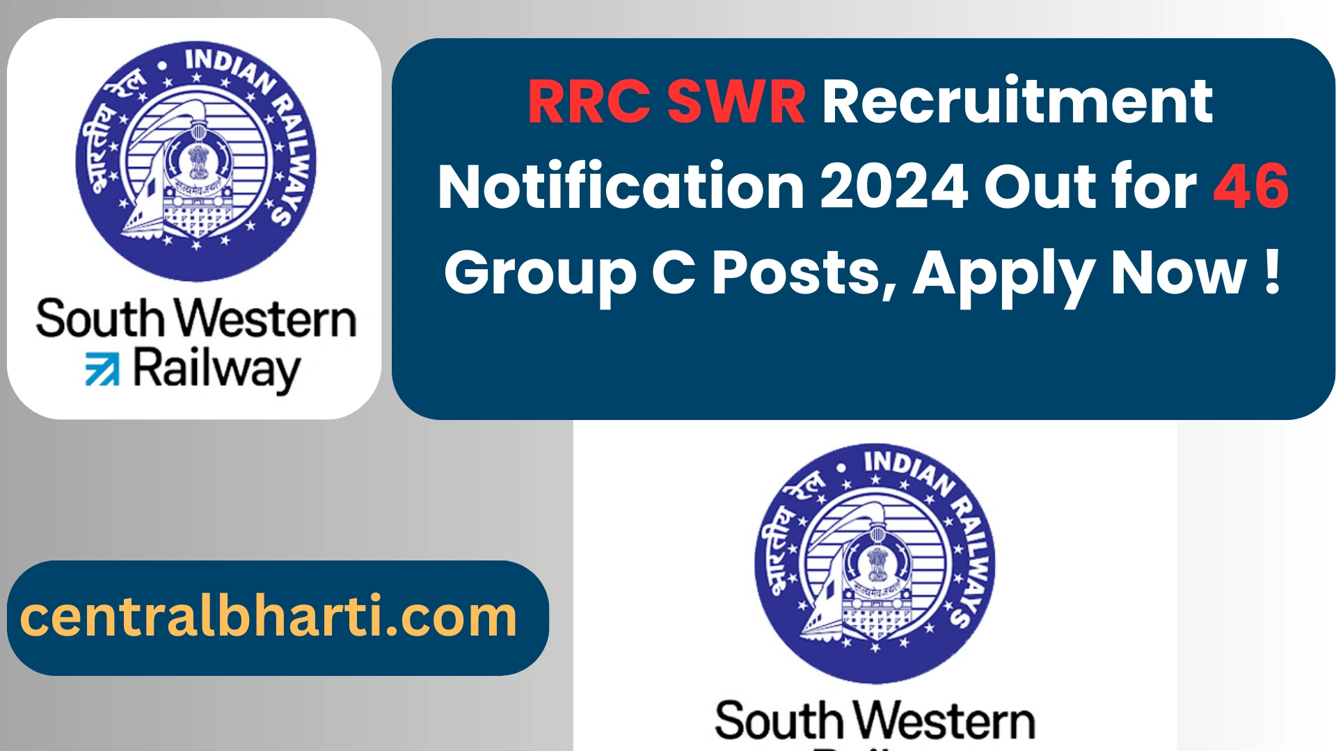 Recruitment Cell (RRC) South Western Railway (SWR) Recruitment Notification 2024 Out for 46 Group C Posts, Apply Now