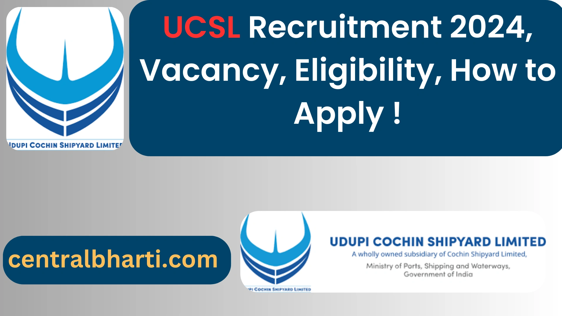 Udupi Cochin Shipyard Limited (UCSL) Recruitment 2024, Vacancy, Eligibility, How to Apply