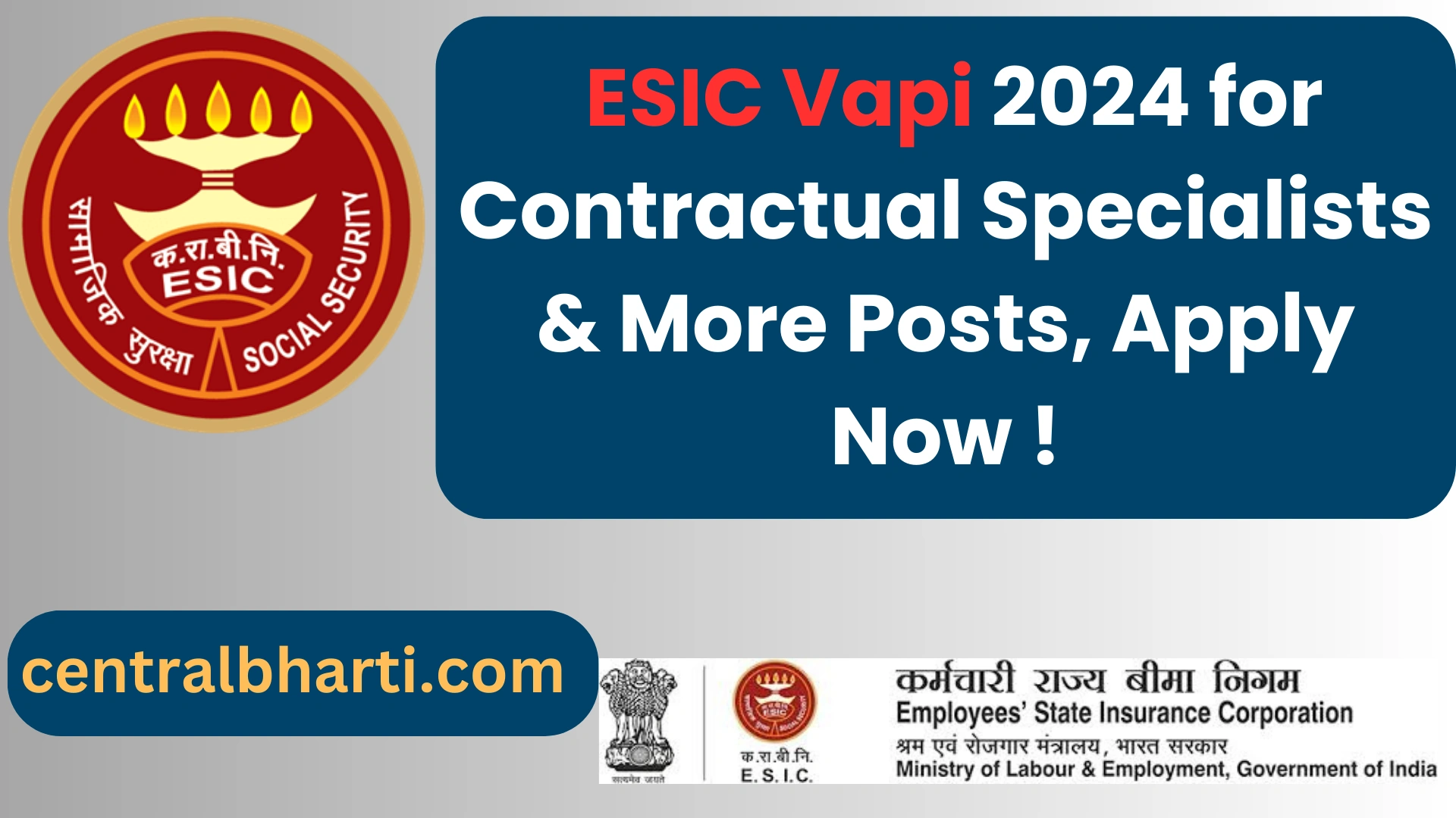  Employee’s State Insurance Corporation (ESIC) Vapi Recruitment 2024 for Contractual Specialists & More Posts, Apply Now