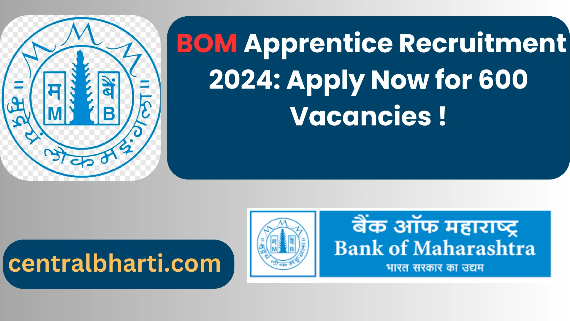  Bank of Maharashtra (BOM) Apprentice Recruitment 2024: for 600 Vacancies Apply Now