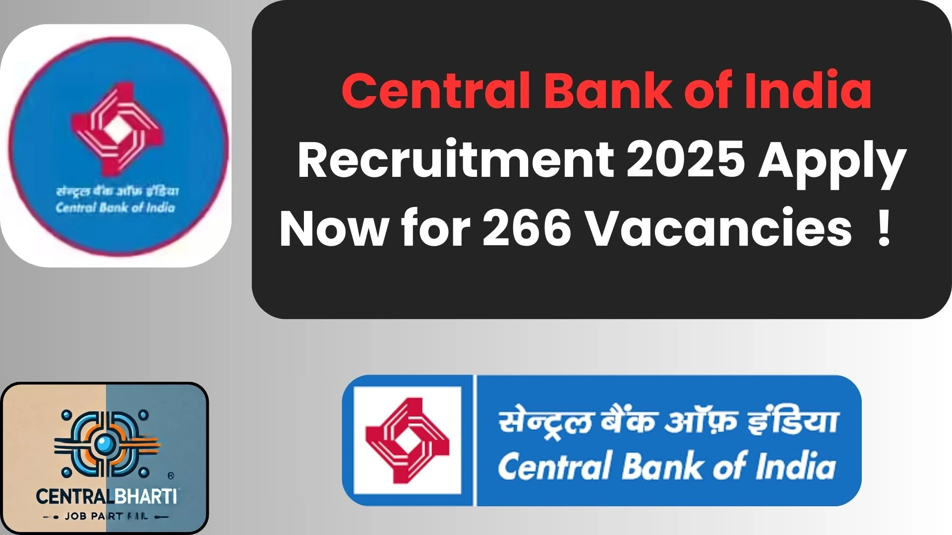 Central Bank of India Recruitment 2025 Apply Now for 266 Vacancies Grade Scale I Junior Management Officer